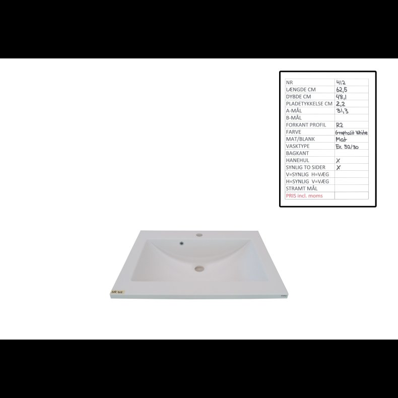 Hndvask Graphalit White B: 62,5 cm x D: 48,1 cm