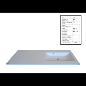 Hndvask Marmor Hvid B:122 cm x D: 48 / 51 / 55 cm med Vask Venstre eller Hjre side