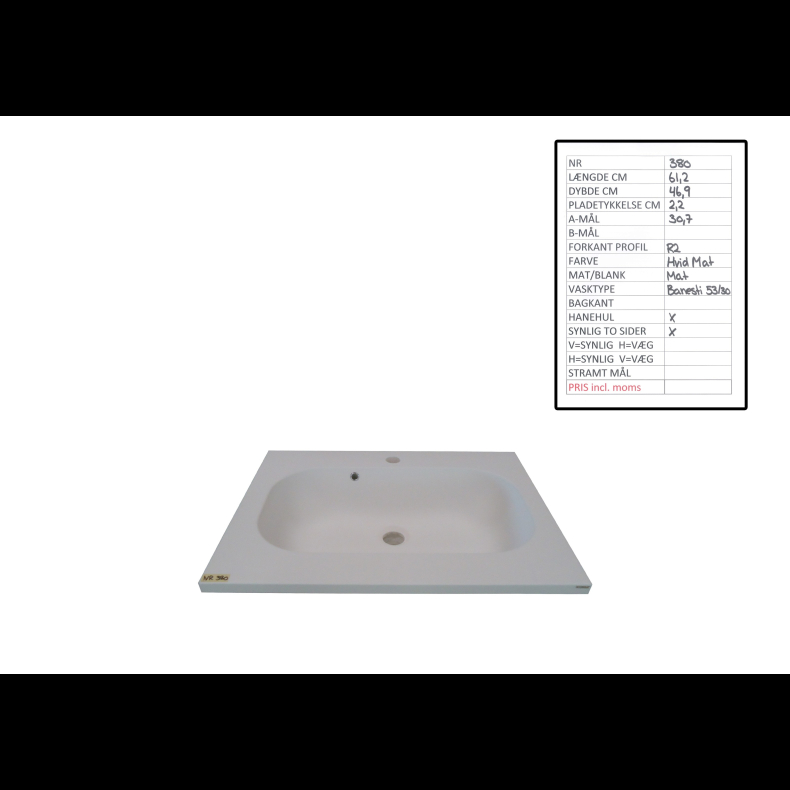 Bør lammelse form Håndvask Marmor Hvid Mat B: 61,2 cm x 46,9 cm - Vaske 0 - 100 cm - Eldrup  Design ApS
