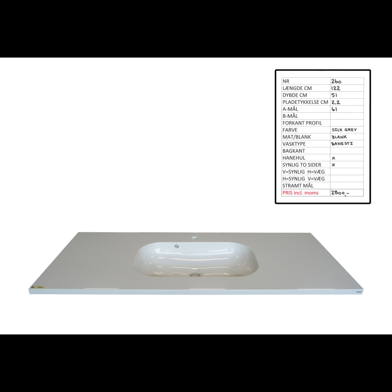 Hndvaske Marmor Silk Grey Blank B: 122 cm x D: 51 cm 