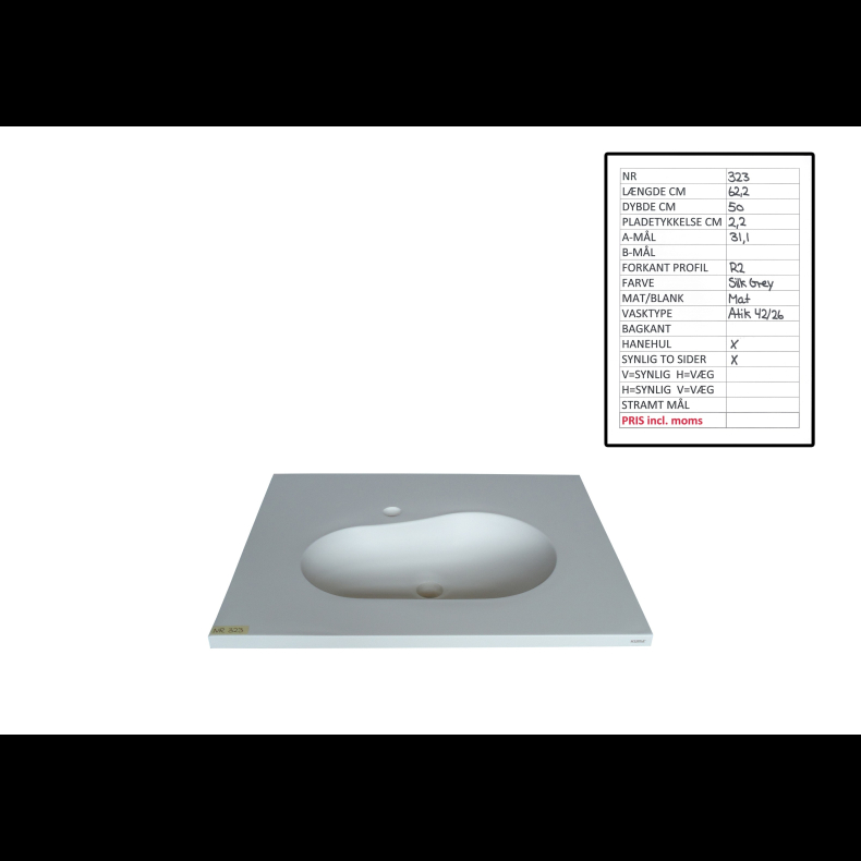 Marmor Silk Grey Mat B: 62,2 cm x D: 50 cm