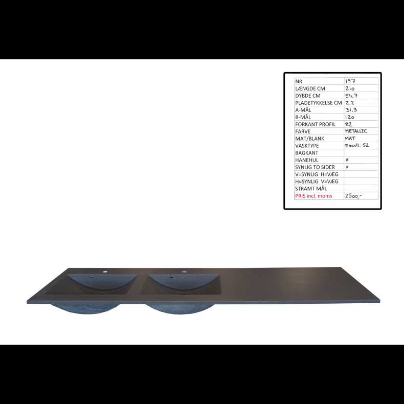 Hndvask B: 210 cm x D: 54,7 cm Metallic Mat